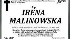 Zmarła Irena Malinowska. Miała 92 lata.