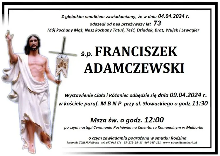 Zmarł Franciszek Adamczewski. Żył 73 lata.