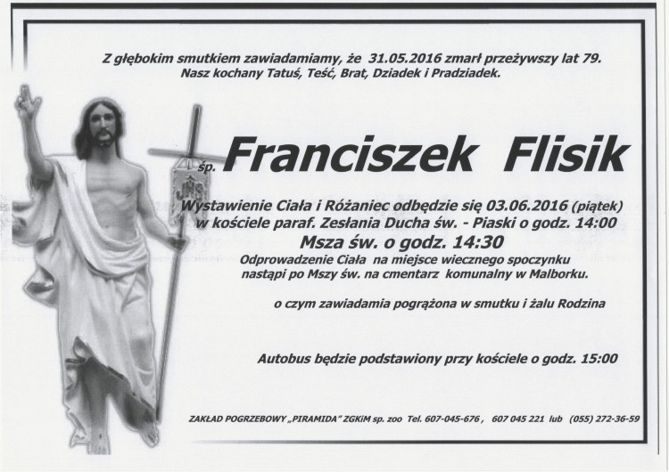 Zmarł Franciszek Flisik. Żył 79 lat.