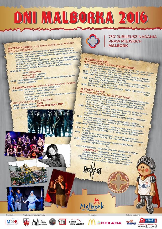 Dni Malborka 2016! Zobacz co przygotowano na tegoroczne plenerowe wydarzenia kulturalne - 10/18.06.2016