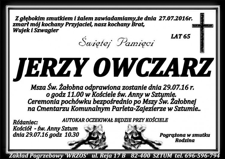Zmarł Jerzy Owczarz. Żył 65 lat