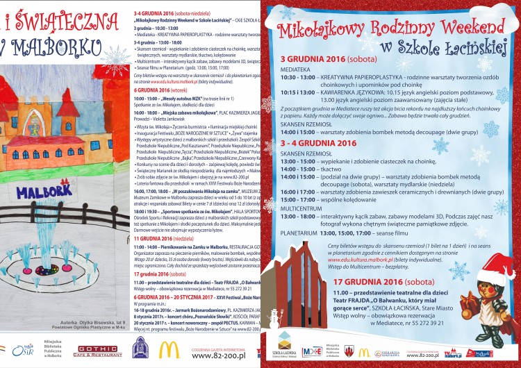 Zapraszamy na mikołajkową i świąteczną przygodę w Malborku. Mikołajkowy Rodzinny Weekend w Szkole Łacińskiej - 03.12.2016-20.01.2017