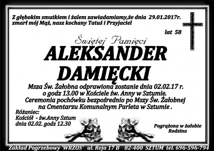 Zmarł Aleksander Damięcki. żył 58 lat.