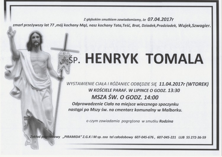 Zmarł Henryk Tomala. Żył 77 lat.