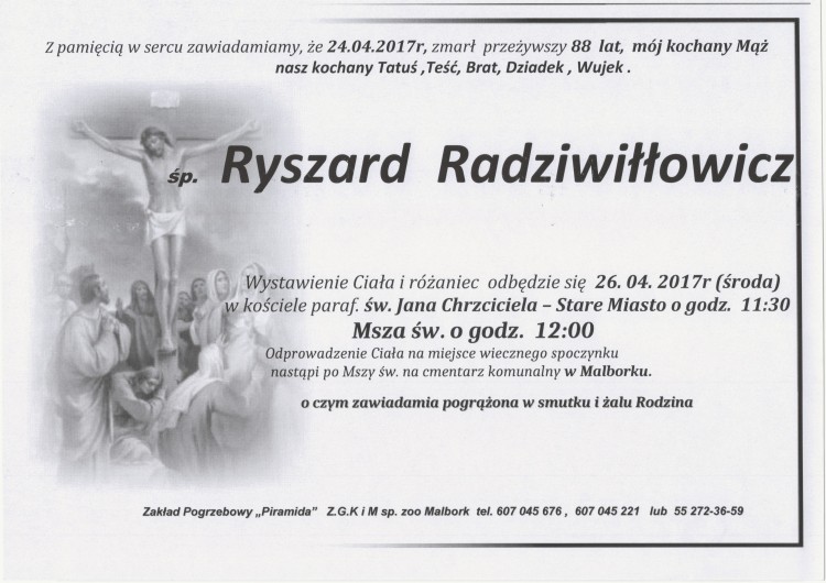 Zmarł Ryszard Radziwiłłowicz. Żył 88 lat.