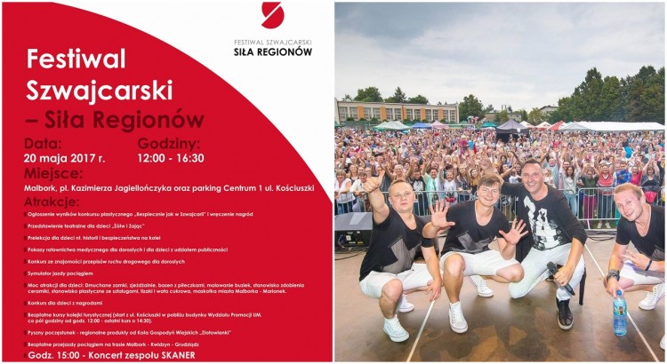 Dziś Koncert zespołu Skaner - Festiwal Szwajcarski – Siła Regionów 20 maja na placu Kazimierza Jagiellończyka w Malborku.