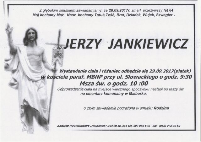 Zmarł Jerzy Jankiewicz. Żył 64 lat.