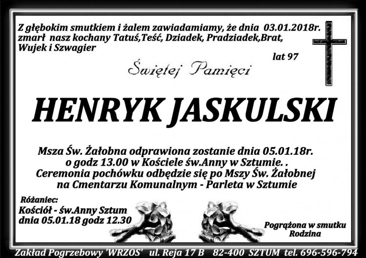 Zmarł Henryk Jaskulski. Żył 97 lat.