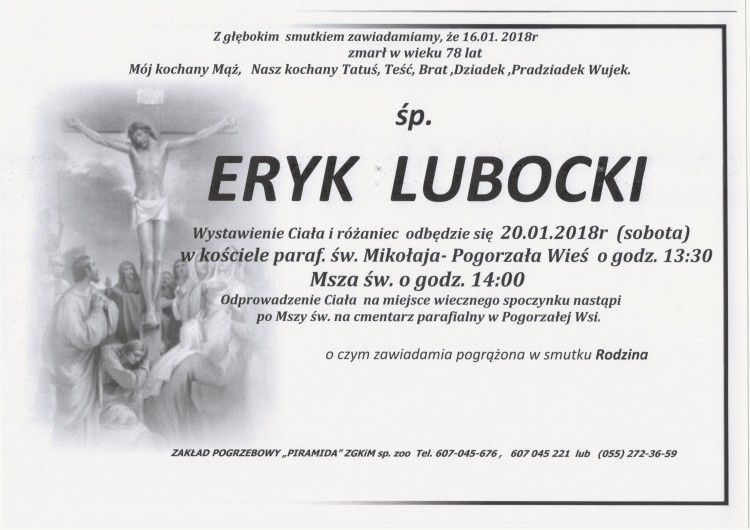 Zmarł Eryk Lubocki. Żył 78 lat.