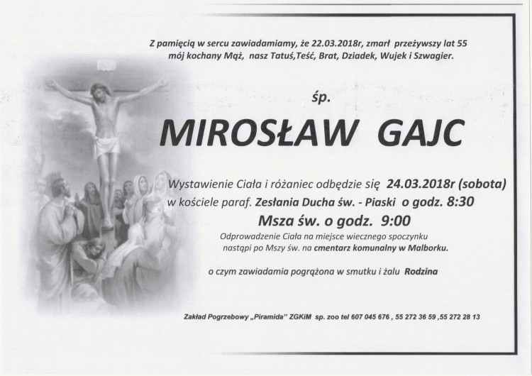 Zmarł Mirosław Gajc. Żył 55 lat
