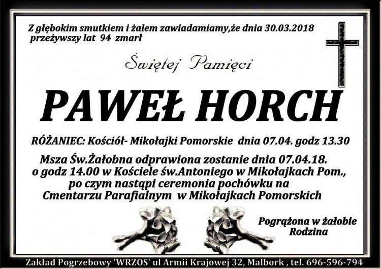 Zmarł Paweł Horch. Żył 94 lata.