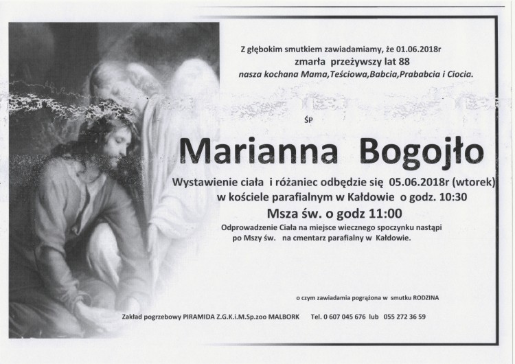 Zmarła Marianna Bogojło. Żyła 88 lat.