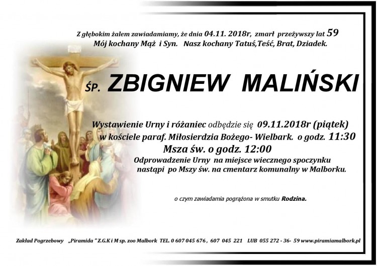 Zmarł Zbigniew Maliński. Żył 59 lat.