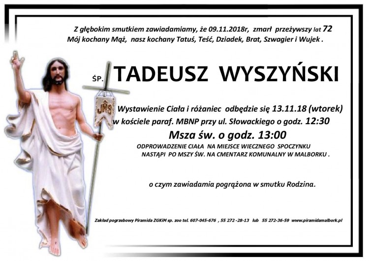 Zmarł Tadeusz Wyszyński. Żył 72 lata