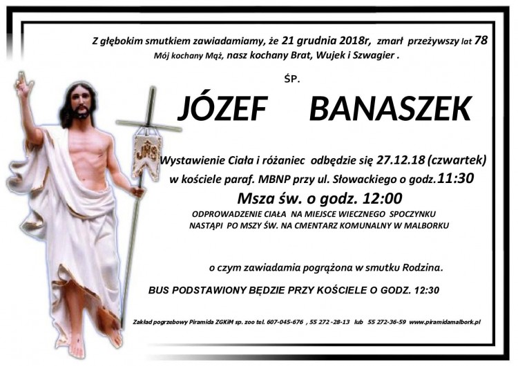 Zmarł Józef Banaszek. Żył 78 lat.