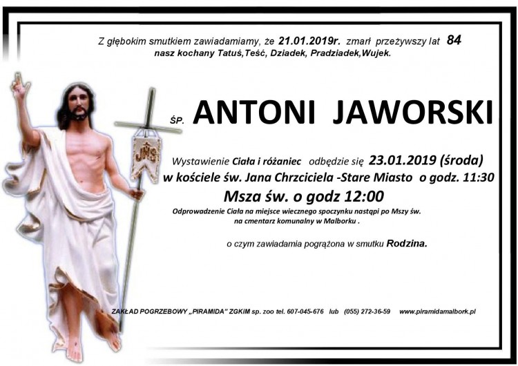 Zmarł Antoni Jaworski. Żył 84 lata.