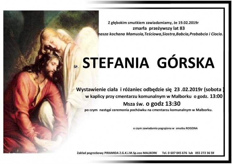 Zmarła Stefania Górska. Żyła 83 lata.