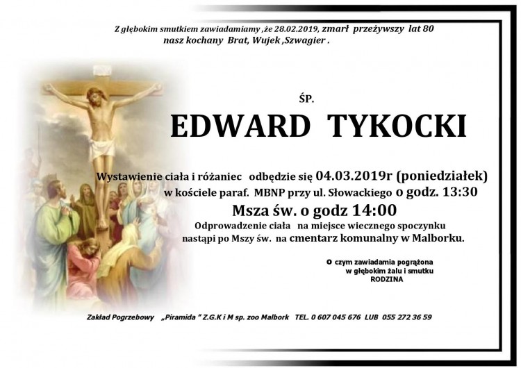 Zmarł Edward Tykocki. Żył 80 lat.