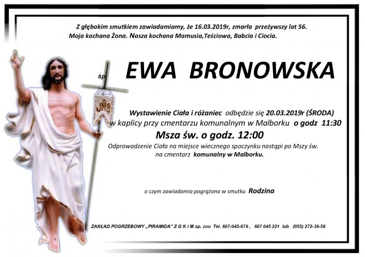 Zmarła Ewa Bronowska. Żyła 56 lat.
