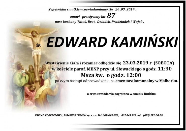 Zmarł Edward Kamiński. Żył 87 lat.
