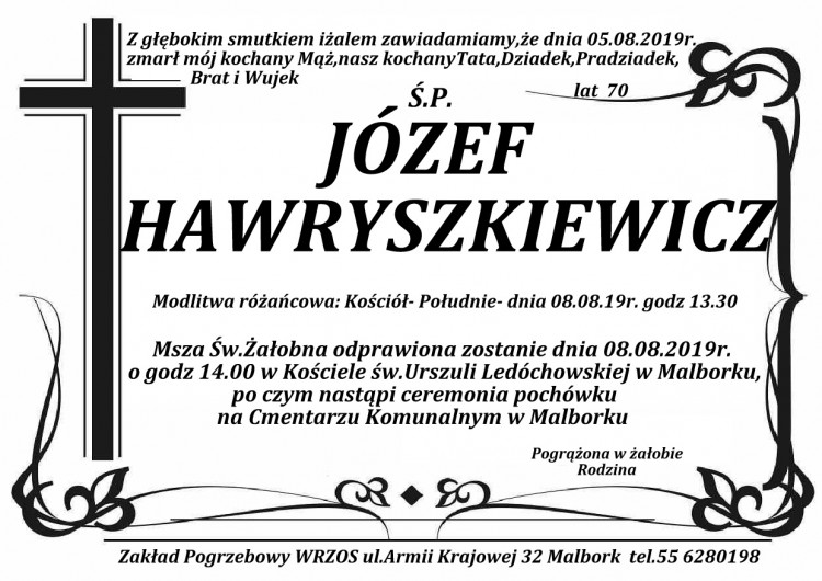 Zmarł Józef Hawryszkiewicz. Żył 70 lat.