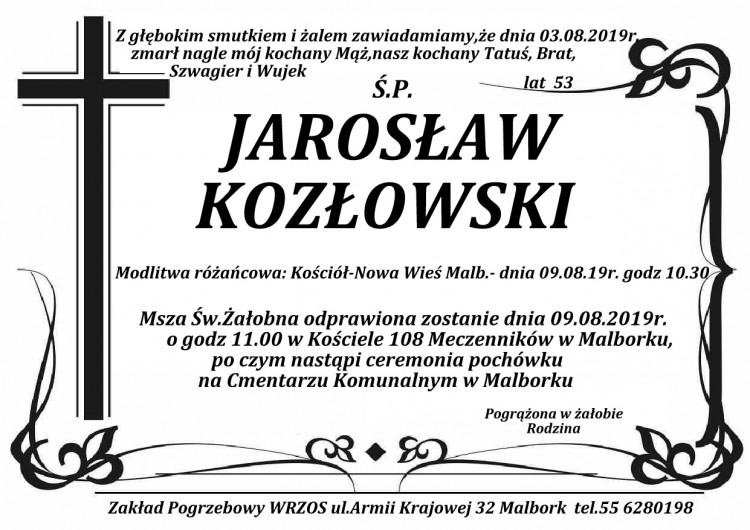 Zmarł Jarosław Kozłowski. Żył 53 lata.