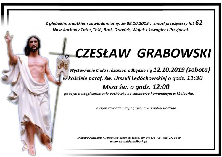 Zmarł Czesław Grabowski. Żył 62 lata.