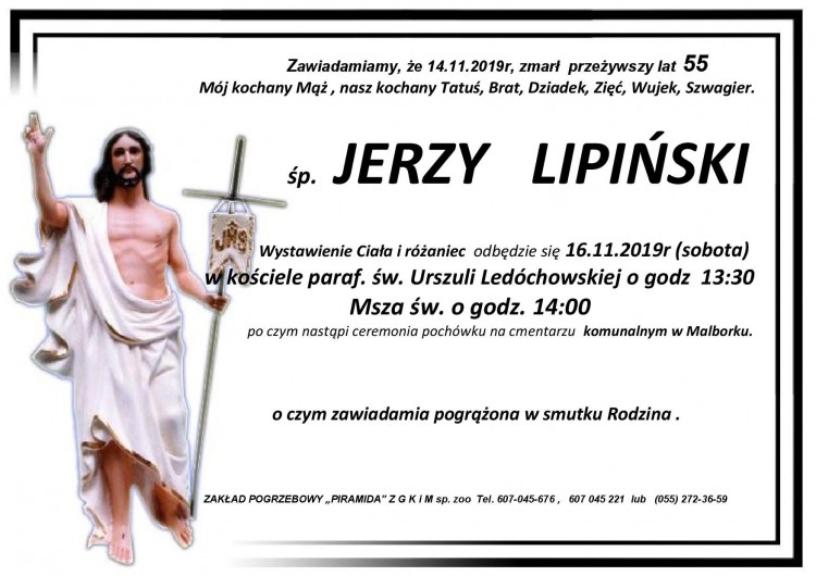 Zmarł Jerzy Lipiński. Żył 55 lat.