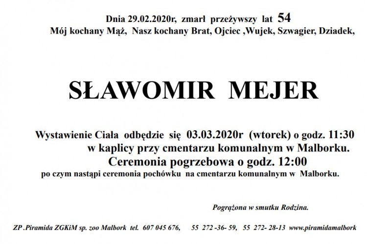 Zmarł Sławomir Mejer. Żył 54 lata.