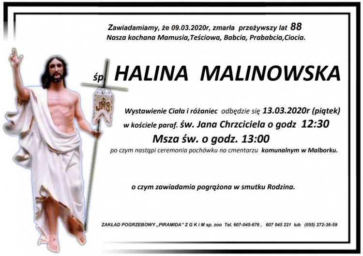 Zmarła Halina Malinowska. Żyła 88 lat.