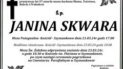 Zmarła Janina Skwara. Miała 97 lat.