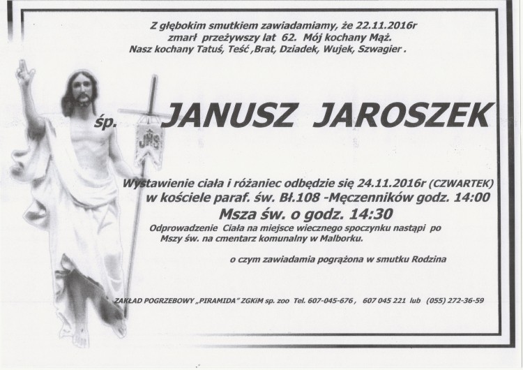 Zmarł Janusz Jaroszek. Żył 62 lata.