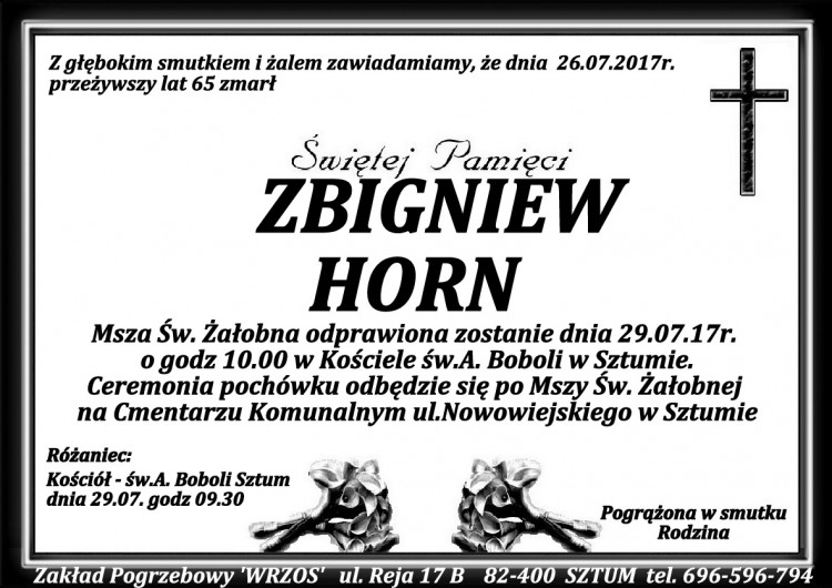 Zmarł Zbigniew Horn. Żył 65 lat.