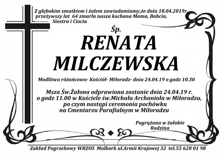 Zmarła Renata Milczewska. Żyła 64 lata.
