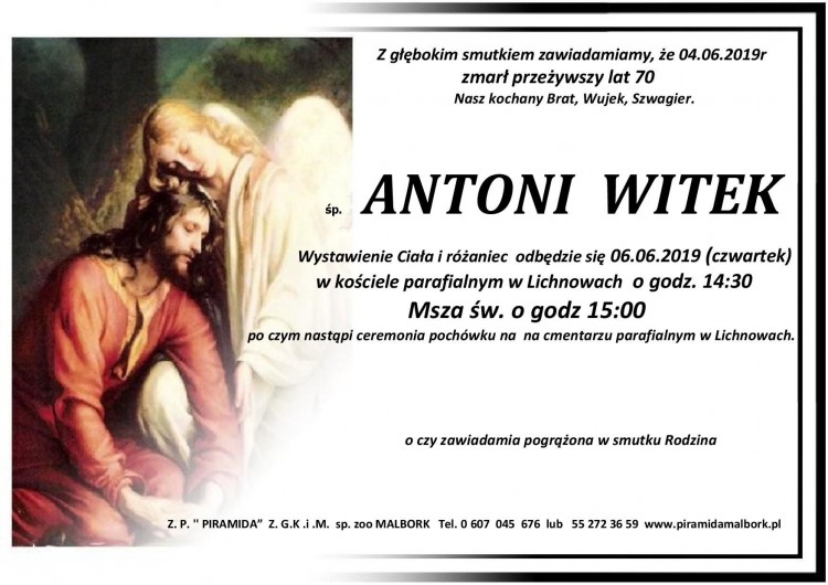 Zmarł Antoni Witek. Żył 70 lat.