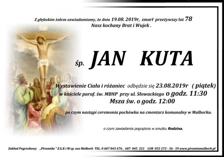 Zmarł Jan Kuta. Żył 78 lat.