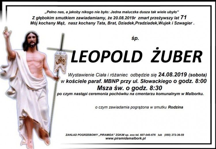 Zmarł Leopold Żuber. Żył 71 lat.