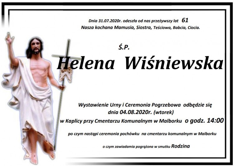 Zmarła Helena Wiśniewska. Żyła 61 lat.
