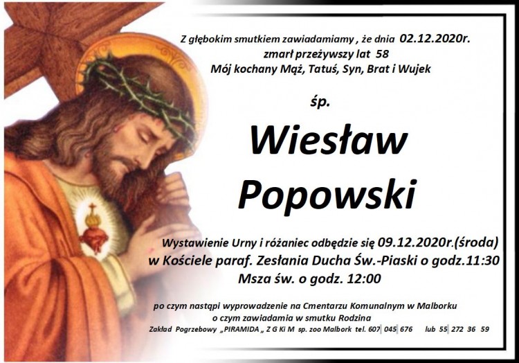 Zmarł Wiesław Popowski. Żył 58 lat.