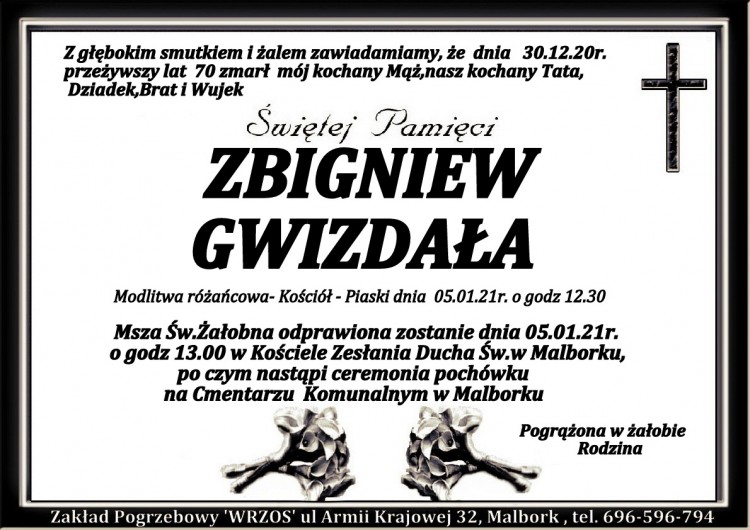 Zmarł Zbigniew Gwizdała. Żył 70 lat.