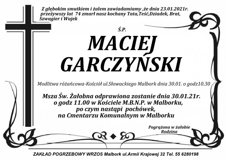 Zmarł Maciej Garczyński. Żył 74 lata.